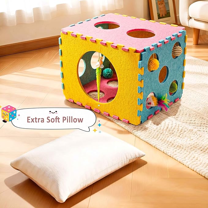 41 Pcs Interactive Cat Toys for Indoor Cats, Kitten Toys with Soft Pillow, Catnip Toys, Chew Rope, Feather Wand, Springs and Balls for Indoor Kittens