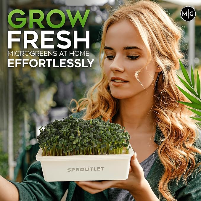 Sproutlet Self-Watering Microgreens Growing Kit – Easy Indoor Garden for Fresh Microgreens in Days – Reusable Trays, Organic Seeds & Grow Mats – No Soil, No Mess (Pearl, 3-Pack)