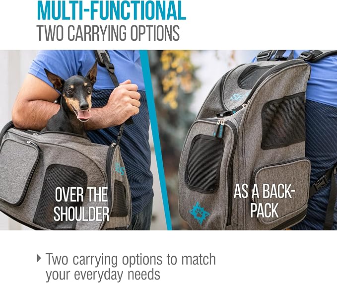 Sherpa 2-in-1 Backpack Travel Pet Carrier, Airline Approved & Guaranteed On Board - Gray, Medium