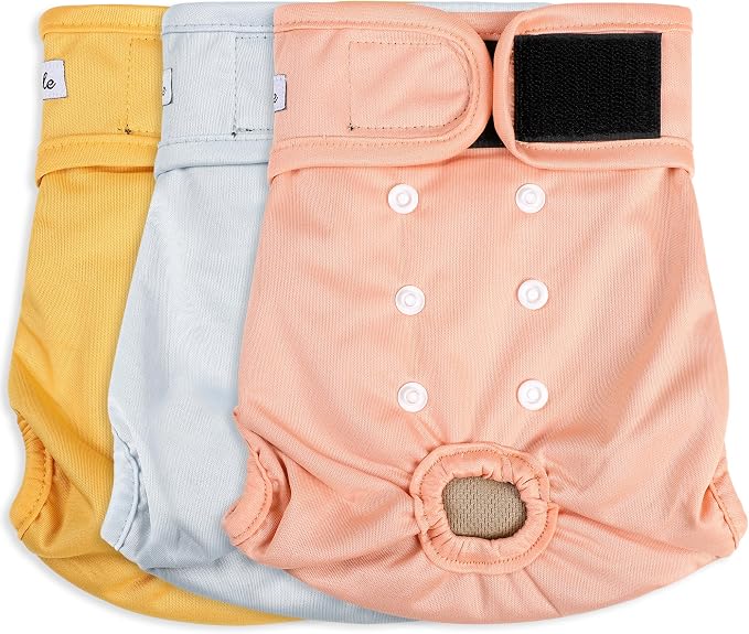 Female Dog Diapers - Premium Reusable Diapers for Doggie in Heat - Highly Absorbent Dog Diapers Female for Pet Incontinence with Adjustable Snaps Yellow, XL