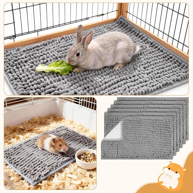 6 Pcs Guinea Pig Cage Liner, 20x12 Inch Washable Fleece Bedding Mats & Reusable Pee Pads for Rabbits and Small Animals (Gray)