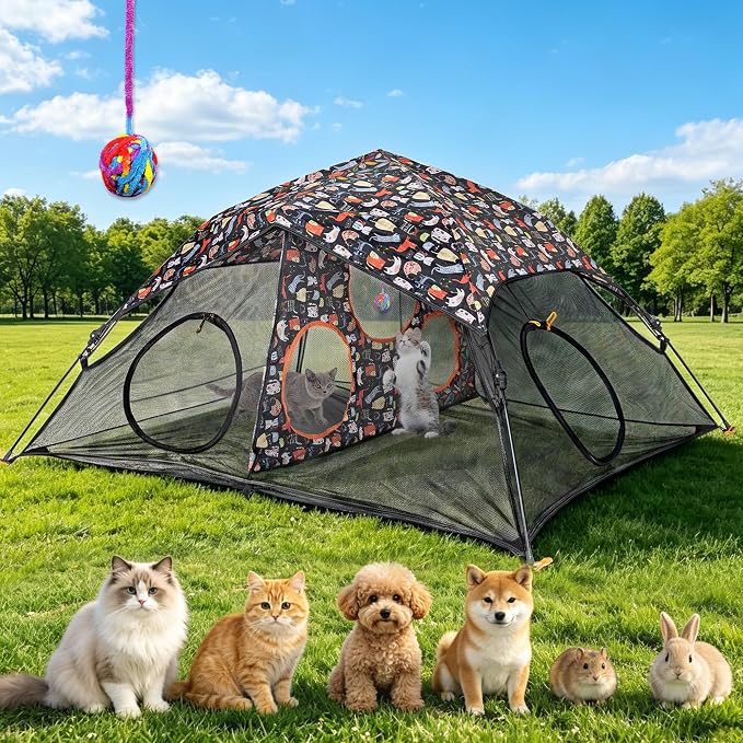 Outdoor Cat Play Tent for Indoors and Outdoors (X- Large Portable Pet House, Outdoor Cat Enclosure for Cats, Rabbits and Small Animals Easy to Connect with Run Tunnels, Cubes (Patented)