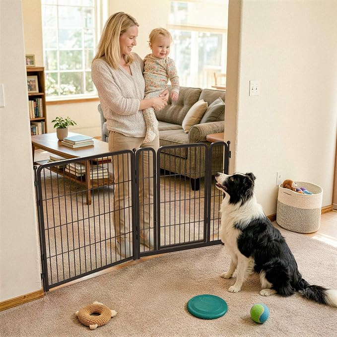 FXW Dog Gate Extra Wide Designed for Indoor Use, Adjustable Width Up to 55-inch Wide (32" H 2 Wire Panels for Small and Medium Dogs), Black