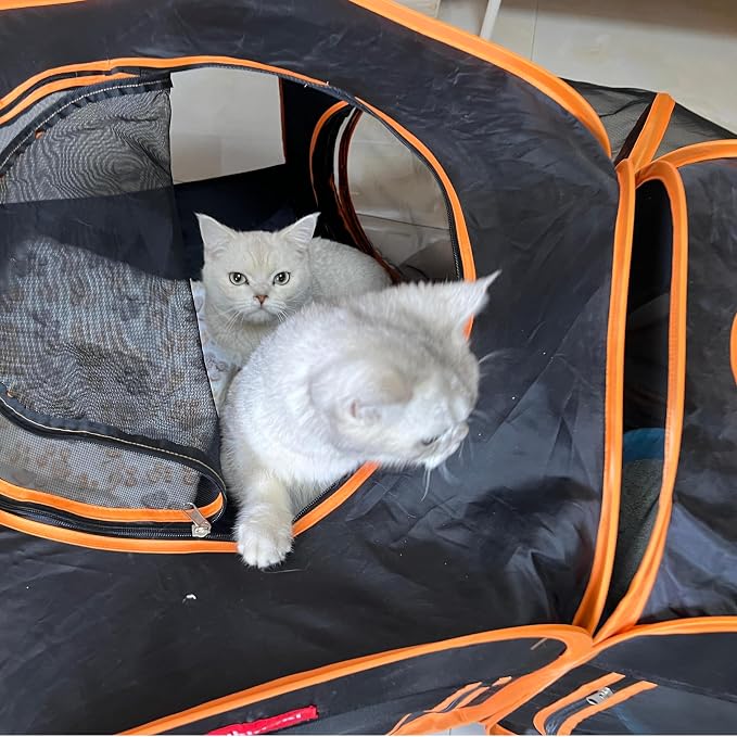 Portable Cat Playpen 2-Room with Tunnel, 3-in-1 Pop-up Cat Dog Crate Play Enclosure with Separate Areas, Foldable Pet Playpen for Puppy Kitten and Small Animals Indoor Outdoor