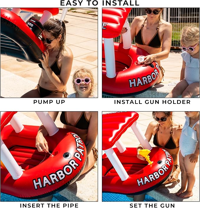 Police Boat Inflatable Pool Floats Kids, Toddler Harbor Master Police Patrol Inflatable Boat Pool Float Ride On, Fun Water Toy Squirter Pool Toy, Police & Fire Rescue Theme Pool Raft for Boys, Girl