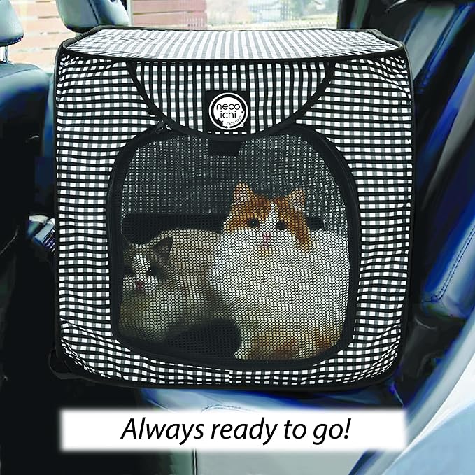 Necoichi Stress-Free Enclosure Cat Travel Carrier Cage 31.8" L x 20.0" W x 20.0" H with Litter Box Set Collapsible Gray White Stripes | Pop up Kannel, Crates