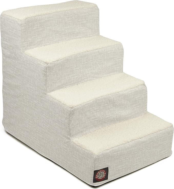 Majestic Pet 4 Step Portable Dog Stairs for Small Dogs to get on Bed Supports 25 lbs or Less – Dog Steps for High Bed with Machine Washable Cover – Pet Stairs for Cats Palette Heathered Gray