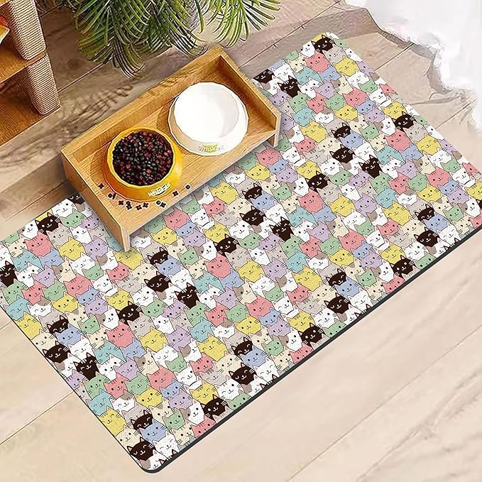 Cat Food Mat, Absorbent Pet Feeding Mat for Dog & Cat Food and Water Bowl, Non-Slip Quick Dry Pet Placemat Floor Protector for Messy Drinkers(17 x 30in)