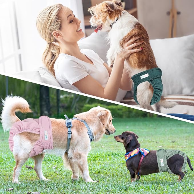 Langsprit Washable Female Dog Diapers (3 Pack) - No Leak Reusable Diapers for Doggy Female in Period - Highly Absorbent Dog Heat Panties with Adjustable Snaps Black M Size