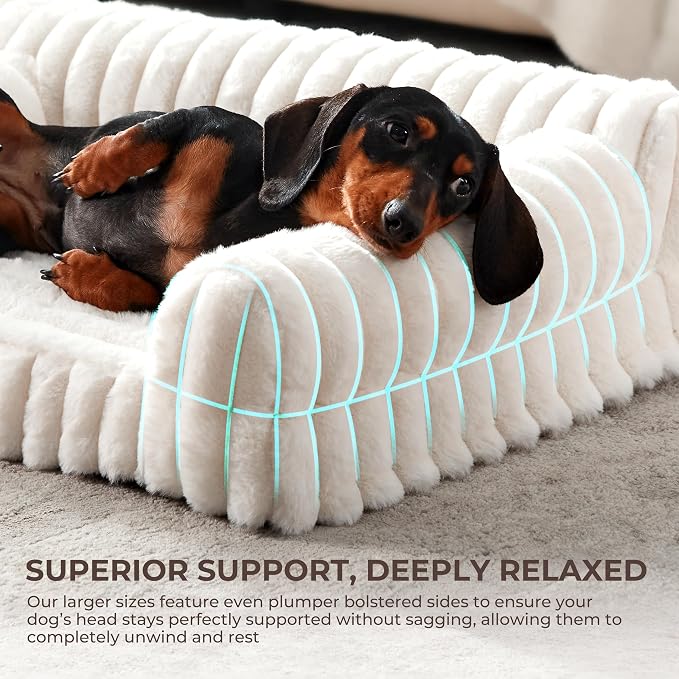 Orthopedic Dog Bed Small Pet Beds with Removable Washable Cover, Couch-Like Sofa Design for S to XXL Dogs Up to 15 lbs, with Soft Short Plush Surface & Foam, 24x18x8 Inch, Cream