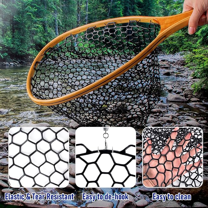 Dr.Fish Fishing Landing Net Replacement Rubber Fishing Net Without Handle Foldable Mesh Netting for Freshwater Saltwater