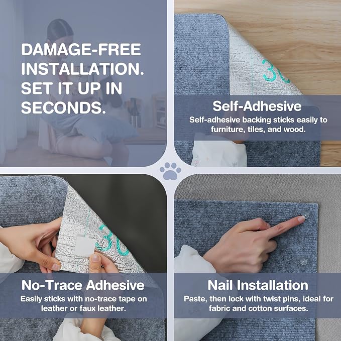 157.5" x 15.8" Cat Scratch Furniture Protector, Self-Adhesive Couch Protector from Cat Claws, Cats Scratching Mat for Sofa, Wall & Door, DIY Cat Scratch Pads Replacement, 2 Pack (Light Grey)