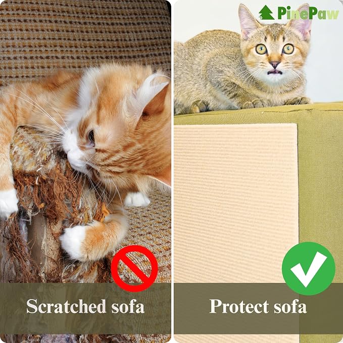 PinePaw Cat Scratch Furniture Protector - Trimmable Self-Adhesive Carpet DIY Climbing Cat Scratcher Pad for Couch Protector from Cat Claws Scratching Covering Cat Tower (LightGrey 15.8" x 40")
