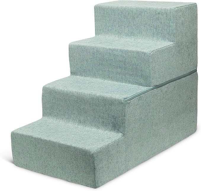 Best Pet Supplies Dog Stairs & Steps - Foam Steps for Small Dogs & Cats, Non-Slip Indoor Balanced Pet Step Support, Dog Ramp, No Assembly, Foldable Stair, Pale Teal, 4-Step