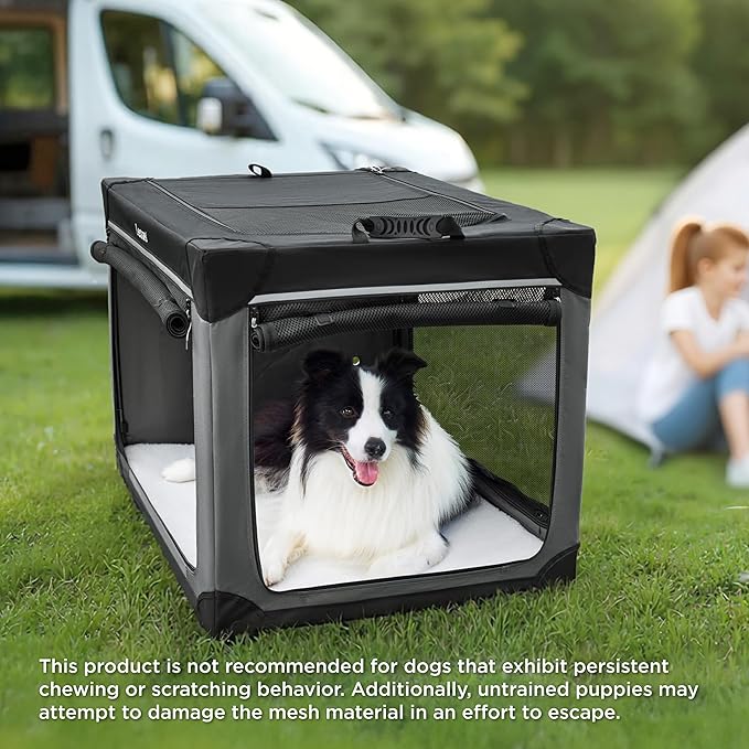 Lesure Shown on TODAY Show Soft Collapsible Dog Crate - 36 Inch Portable Travel Crate for Large Dogs Indoor & Outdoor, 4-Door Foldable Pet Kennel with Mesh Windows, Grey