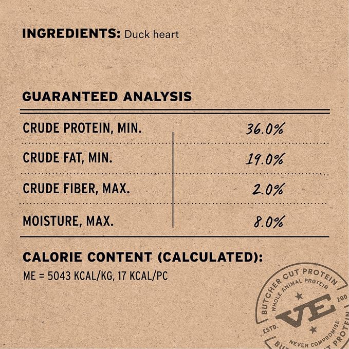Vital Essentials Freeze Dried Raw Duck Hearts Dog Treats | Single Ingredient | Premium Quality | Grain Free Treats for Dogs, 3.5 oz Bag