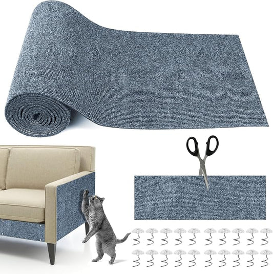 Cat Scratching Mat, 118" x 15.8" Self-Adhesive Trimmable Cat Scratching Carpet Mat with 20 Screws, DIY Cat Scratchers Furniture Protector for Indoor Cats, Couch, Wall and Cat Tree Shelves