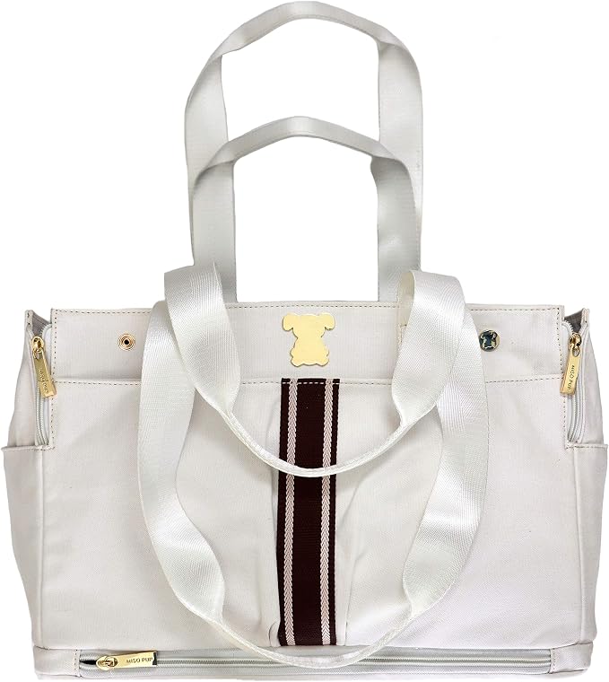 Shell Tote (Shell Tote ONLY for USE with Base PET Carrier, Stripe Canvas- White/Brown)