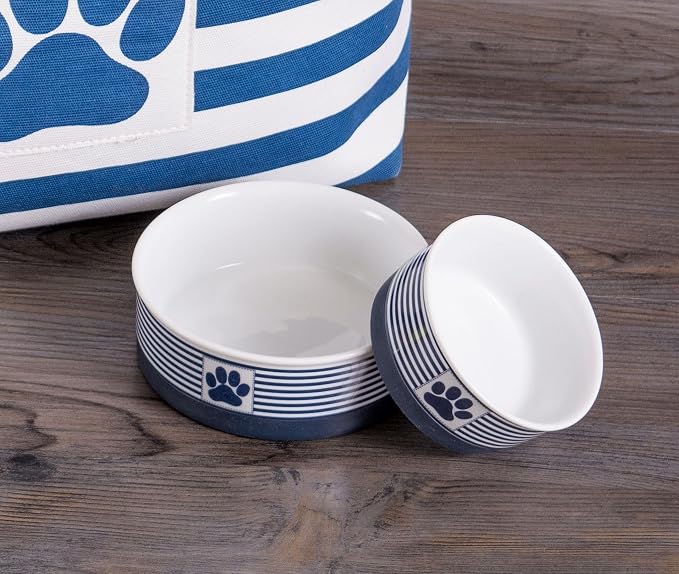Bone Dry Paw & Patch Ceramic Pet Collection, Small Bowl, 4.25x2", Nautical Blue