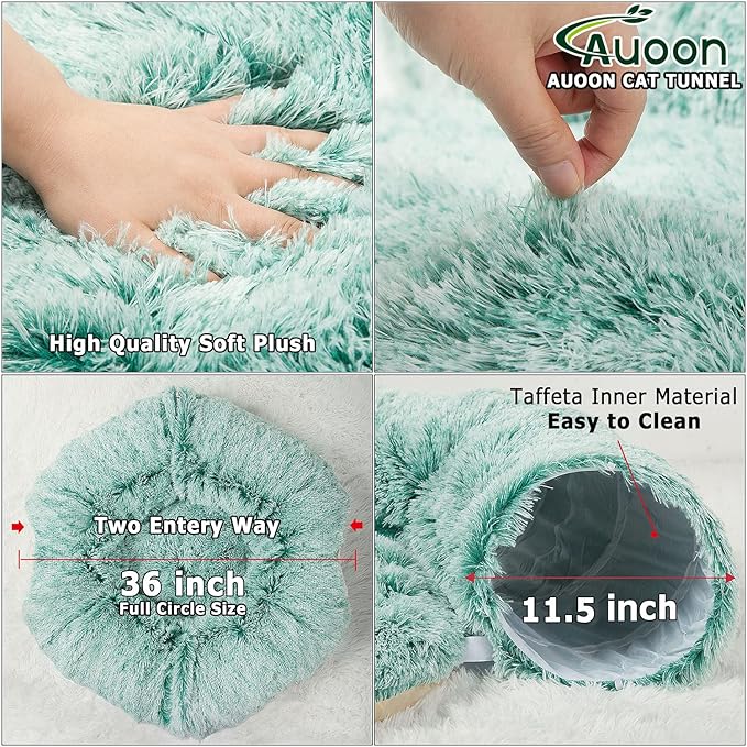 AUOON Cat Tunnel Bed for Indoor Cats - Large Cat Donut Tunnel with Hanging Ball Toy, Collapsible 2-in-1 Multifunctional Interactive Cat Toy for Kitten, Puppy, Rabbit, Ferret (Gray)