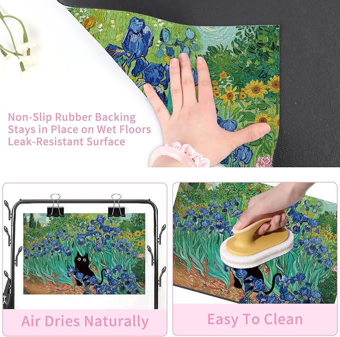 Black Cat Pet Feeding Mat, Absorbent Dog/Cat Food Mat for Food and Water Bowl, Non-Slip Quick Dry Pet Placemat Floor Protector for Messy Drinkers(16 x 24 in)