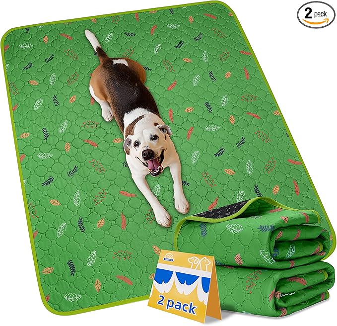 Sunheir 2-Pack Extra Large Reusable Dog Mat for Floor, Dog Playpen, Non-Slip Waterproof Super Absorbent Washable Pee Pads for Dogs, Pet Whelping Pads, Potty Training - Green, 36" x 72"