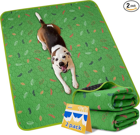 Sunheir Washable Pee Pads for Dogs 2-Pack Reusable Puppy Pads Pet Training Pads, Waterproof Dog Pee Pads for Crate, Whelping Pad, Non-Slip Protects Against Urine Leakage (Leaves - Green, 31x36)