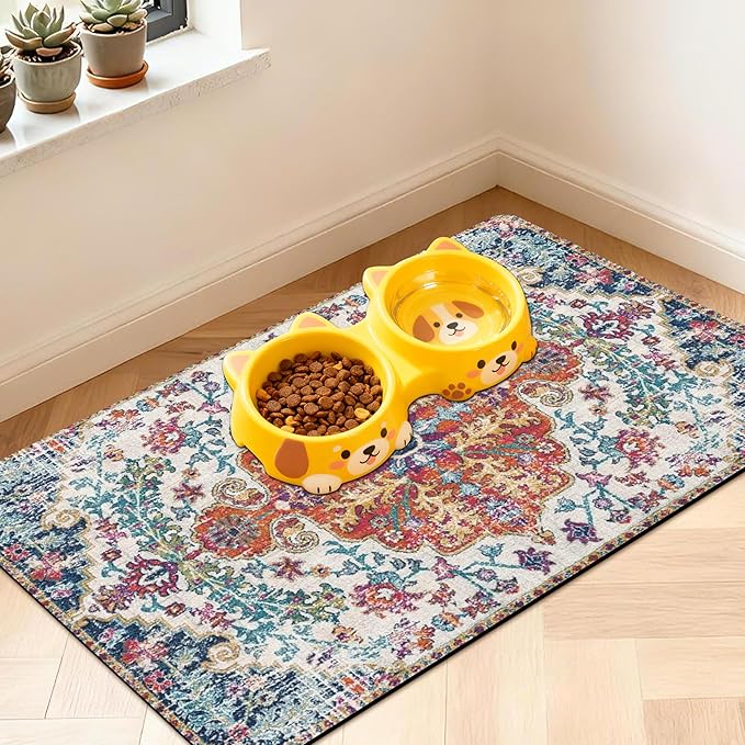 Pet Feeding Mat for Floors Cat Food Mat Waterproof Dog Food Mat and Water Absorbent Quick Dry Non Slip Mat for Cat Bowls