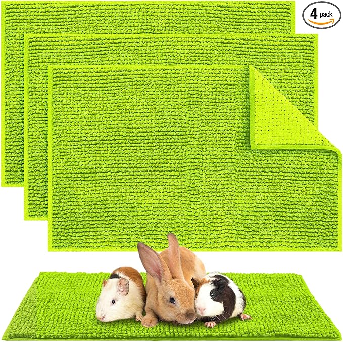 Amylove 4 Pcs Guinea Pig Cage Liner 16 x 24 Inch Washable Chenille Pee Pads Pet Dog Cat Bedding Training Mat Reusable for Small Animals Puppy Bunny Hamster Chinchilla