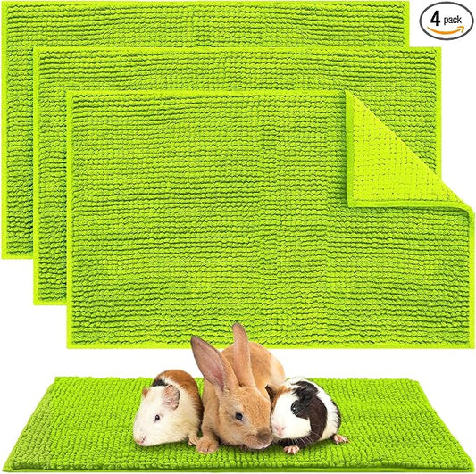 Amylove 4 Pcs Guinea Pig Cage Liner 16 x 24 Inch Washable Chenille Pee Pads Pet Dog Cat Bedding Training Mat Reusable for Small Animals Puppy Bunny Hamster Chinchilla