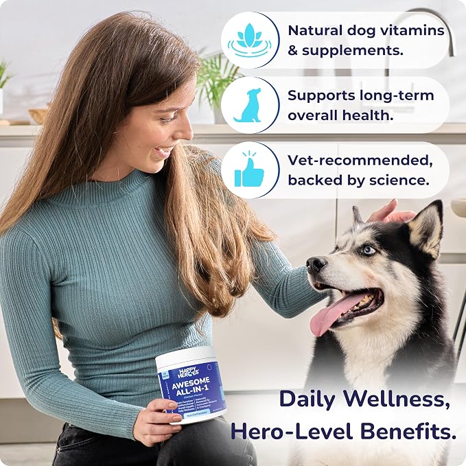 Awesome All-in-1 Dog Treats, 100% Natural Supplement, Supports Dog Joint Health, Cognition, Skin & Coat, Allergy and Itch Relief, with Probiotics for Gut Health, 120 Soft Chews