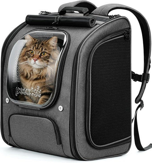 Pecute Cat Backpack Carrier XL, Large Space Cat Bubble Backpack, Breathable Cat Carrier, Shaded Dog Backpack Carrier, Ergonomic 3D Design for Travel, Hiking, for Medium Dogs up to 15lbs, Gray