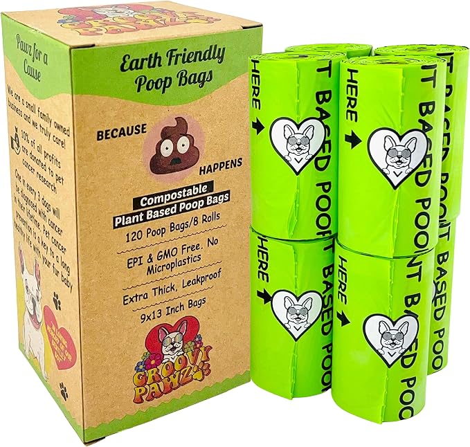 Certified Compostable Dog Poop Bags, 120 Count, Plant Based, Eco Friendly, Extra Strong, Leakproof, No Odor, Pet Supplies