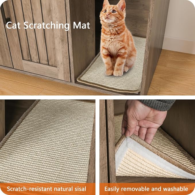 DWANTON Litter Box Enclosure, Cat Litter Box Furniture Hidden, with Scratching Mat, Wooden Cat Washroom Indoor, 31.5" L x 19.7" W x 21.7" H, Greige