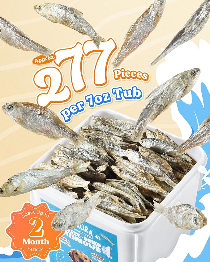 Freeze Dried Minnows for Dogs, Single Ingredient Raw Dog Treats Fish, High Protein Minnows Made in USA, Healthy Treat for Cats Dogs (7oz)