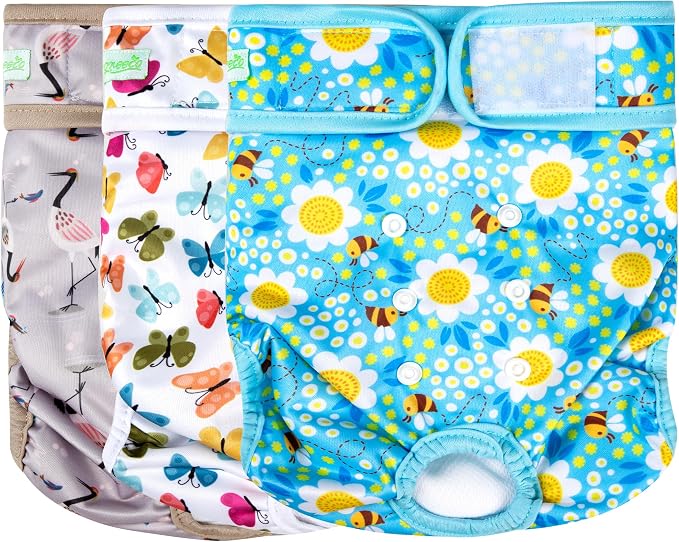 wegreeco Washable Female Dog Diapers Highly Absorbent Reusable Diapers for Dog in Heat Period, 3 Pack (Flamingoes, Medium)
