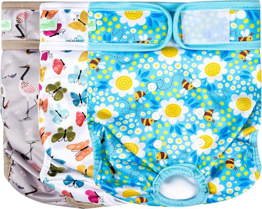 wegreeco Washable Female Dog Diapers Highly Absorbent Reusable Diapers for Dog in Heat Period, 3 Pack (Flamingoes, Small)