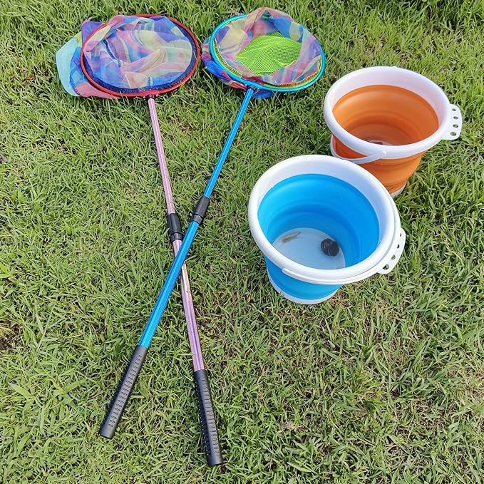 Fishing Nets with Bucket Fishing Retractable Landing Net Lightweight Aluminum Pole with Non-Slip Handle for Catch and Release and Release Frogs Butterfly Youth Outdoor