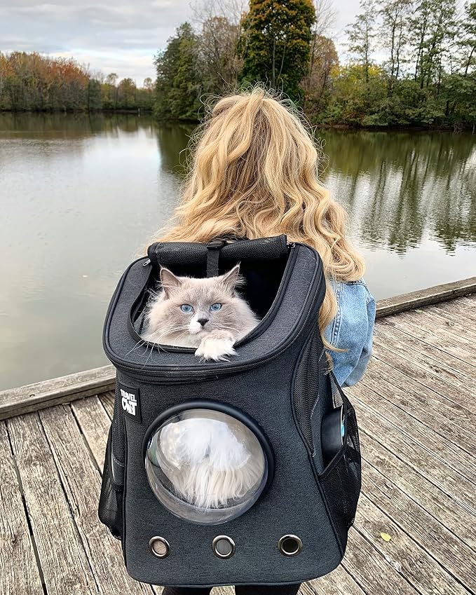 Fat Cat Backpack Carrier with Space Capsule Bubble & Travel Cat Tunnel Bed Cave – Airline Approved Pet Carrier & Cozy Donut Bed for Cats up to 25 lbs