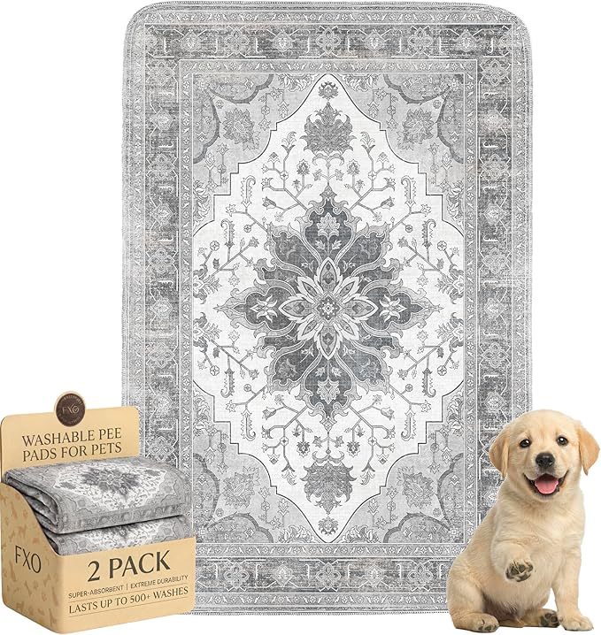 Washable Pee Pads for Dogs,Great Urine Absorbent Reusable Puppy Training Pads,Waterproof,Leak-Proof & Non-Slip Potty Pads for Whelping,Crate,Playpen,Bed.(Gray Floral,24"x36")