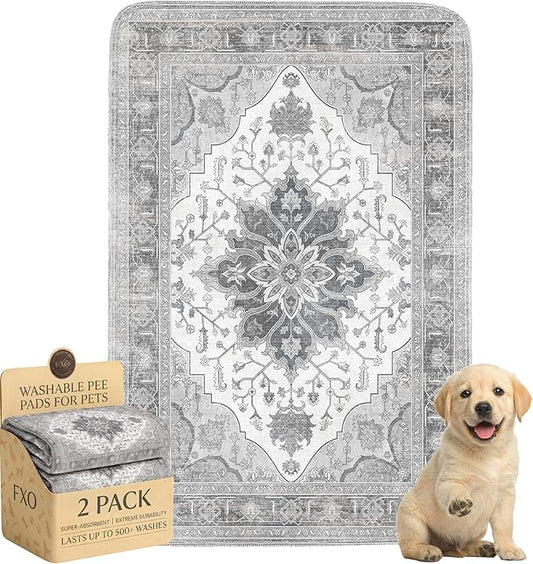Washable Pee Pads for Dogs,Great Urine Absorbent Reusable Puppy Training Pads,Waterproof,Leak-Proof & Non-Slip Potty Pads for Whelping,Crate,Playpen,Bed.(Gray Floral,24"x36")