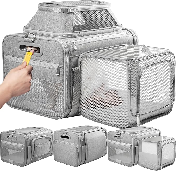 Top and Side Expandable Pet Carrier with Treat & Pet Window,18x11x11 Inch Delta American United Airline Approved,Soft-Sided Dog Carrier for Small Dogs and Cats,Travel Cat Carrier with Locking Zippers