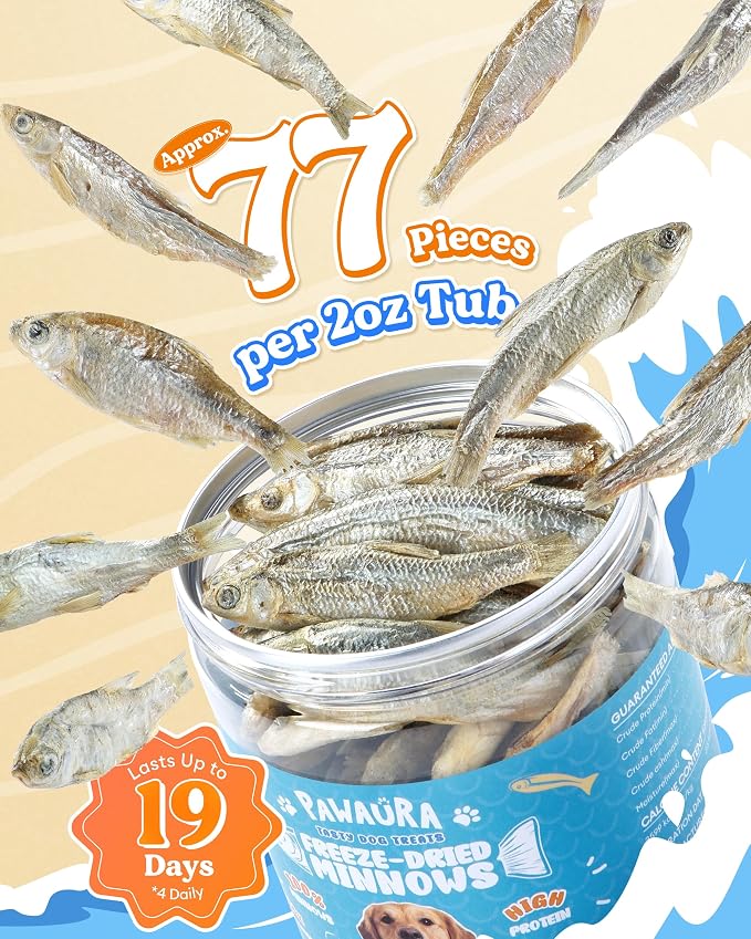 Freeze Dried Minnows for Dogs, Made in USA Single Ingredient Raw Dog Treats Fish, High Protein Minnows, Healthy Treat for Cats Dogs (2oz)