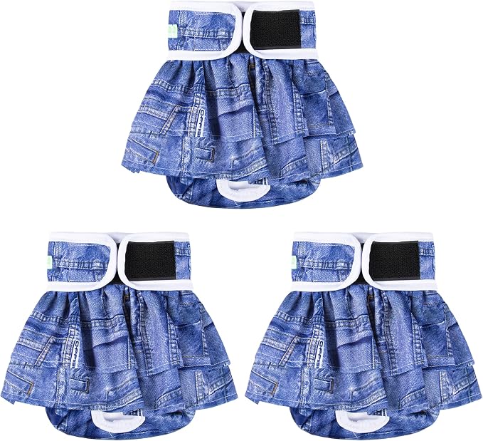 wegreeco Dog Diapers Female (3 Pack), Highly Absorbent Puppy Doggie Dog Diapers for Female Dogs Period, Washable Doggy for in Heat, Small Medium Large Size (Classic Jeans, Large)
