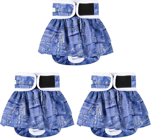 wegreeco Dog Diapers Female (3 Pack), Highly Absorbent Puppy Doggie Dog Diapers for Female Dogs Period, Washable Doggy in Heat, Small Medium Large Size (Classic Jeans, Small)