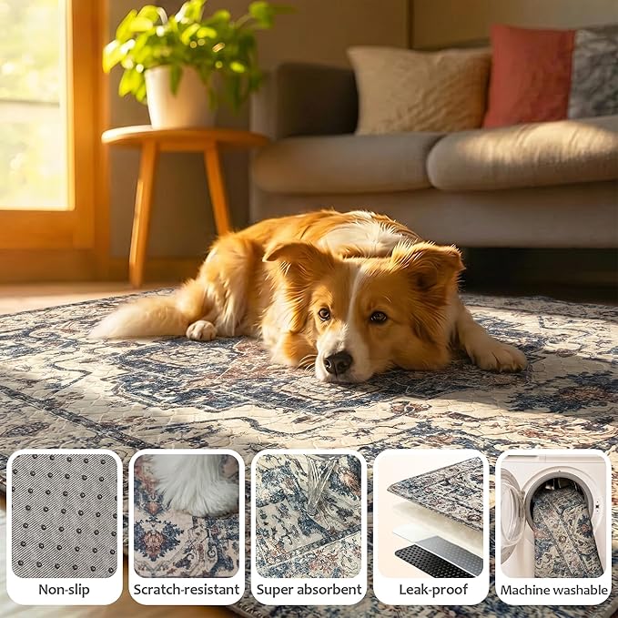 Washable Pee Pads for Dogs, Reusable Puppy Potty Training Pads, Ultra-Absorbent Thick Waterproof Leak-Proof Non-Slip Pads & Mat for Crate, Playpen, Floor, Whelping & Housebreaking , 2 Pack 48"x72"