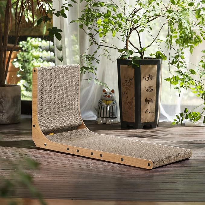 FUKUMARU Cat Scratcher, 32.7 Inch L Shape Cat Scratch Pad Wall Mounted, Cat Scratching Cardboard with Ball Toy for Indoor Cats, Extra Large