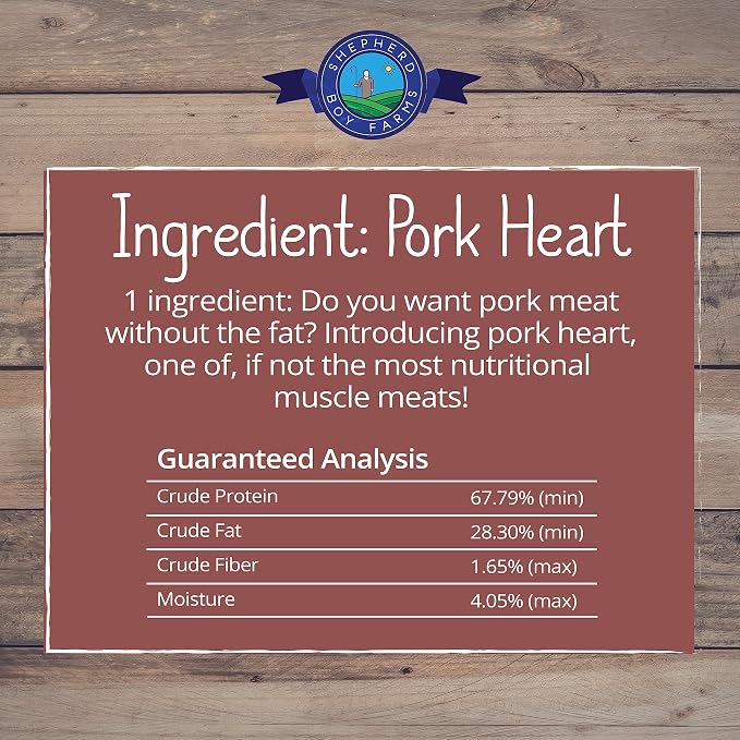 Shepherd Boy Farms Freeze Dried Dog and Cat Treats, Pork Heart, All Natural Single Ingredient Freeze-Dried Dog Treat & Snacks, Made in USA, High Protein, Essential Nutrition of Raw Food, 3oz