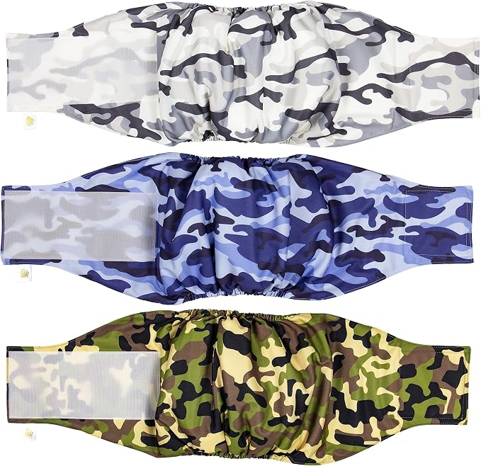 PET MAGASIN Male Dog Belly Manner Band Wraps Nappies (3 Pack) (Large, Camo)