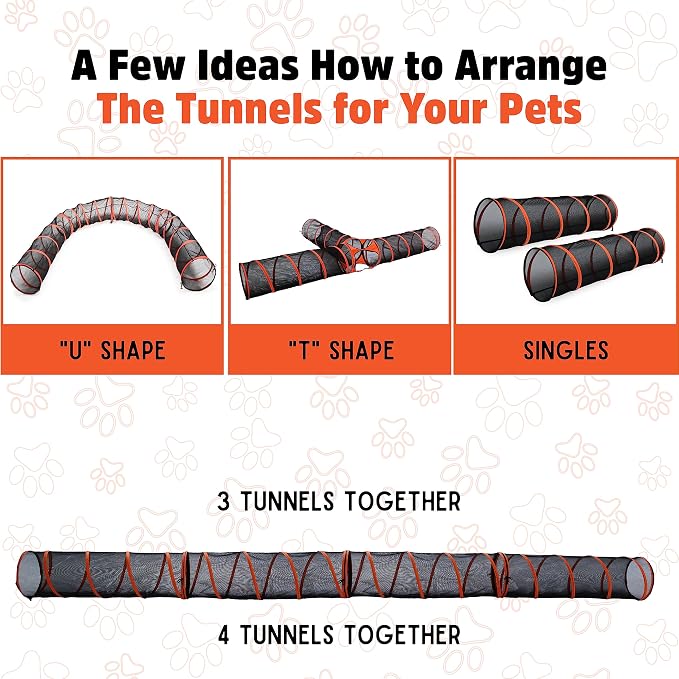Hide N Side Kids Play Tunnels, Indoor Outdoor Crawl Through Tunnel for Kids Dog Toddler Babies Children, Pop up Tunnel Gift Toy (Orange/Black, 4 Way)